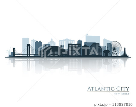 Atlantic city skyline silhouette with reflection.  113857810