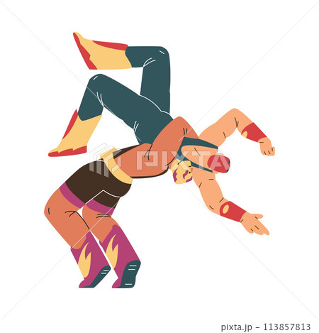 Wrestling men in masks flat style, vector illustration 113857813