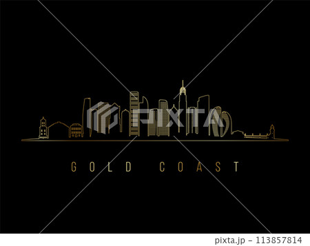 Gold Coast skyline silhouette. Gold Coast skyline silhouette. 113857814