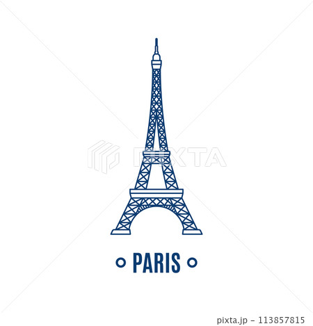 Simplistic blue line art of Eiffel Tower 113857815