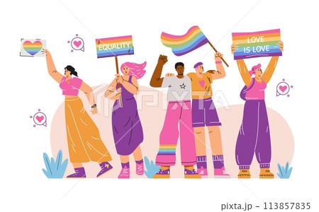 Pride Day Flat Vector with LGBTQ flags and unity theme. Isolated background. 113857835