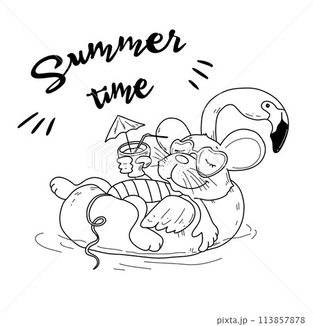 Vector illustration of Mouse on summer on vacation at sea 113857878