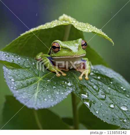 雨の日のアマガエル 113858142