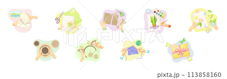 Hands Create Craft and Handmade Hobby Vector Set 113858160