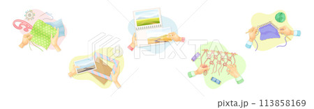 Hands Create Craft and Handmade Hobby Vector Set 113858169
