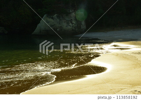 月浜海水浴場の砂浜（宮城県） 113858192