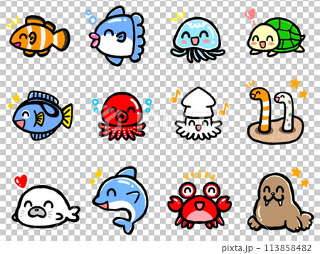 可愛微笑的海洋生物圖示插畫素材集2 113858482