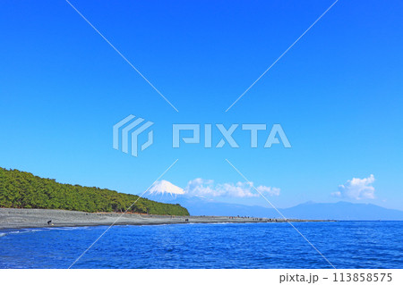 静岡県静岡市、三保の松原と富士山の風景 113858575