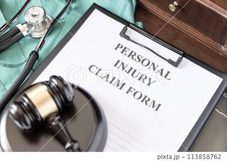 Medical Claim Form with Stethoscope on Doctor's Desk. 113858762