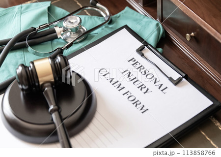 Medical Claim Form with Stethoscope on Doctor's Desk. 113858766