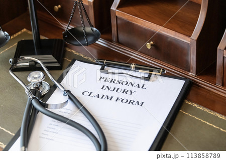 Legal Personal Injury Claim Form with Scales of Justice. Legal Personal Injury Claim Form with Scales of Justice. 113858789