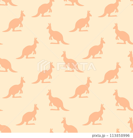 Seamless pattern with Kangaroo silhouette on color background. Vector illustration for card design, poster, fabric, textile. Pray for Australia and animals Seamless pattern with Kangaroo silhouette on color background. Vector illustration for card design, poster, fabric, textile. Pray for Australia and animals 113858996