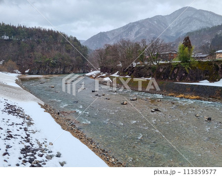 The view of landscape shirakawago river in winter The view of landscape shirakawago river in winter 113859577