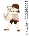 抱き合う少女と犬 113860005