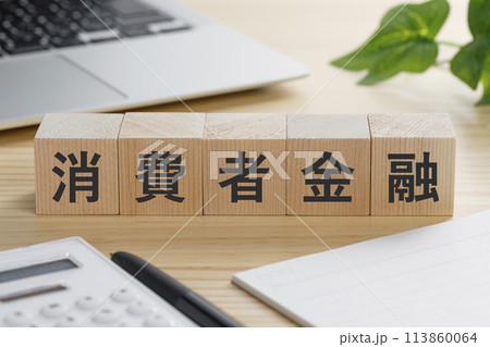消費者金融と書かれた積み木のブロック 113860064