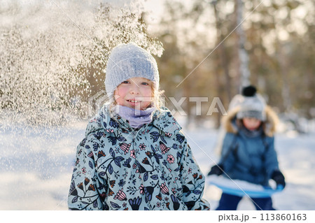 Pretty youthful girl in warm winterwear 113860163