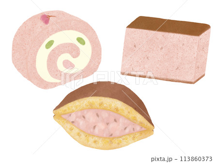 さくら味のスイーツの水彩イラスト 113860373