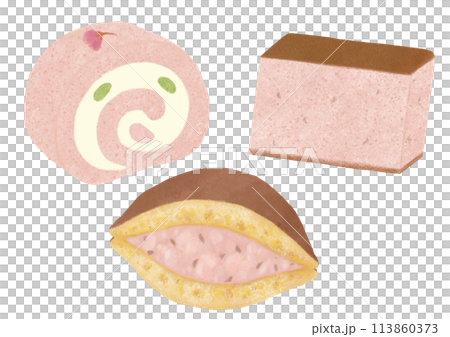 Watercolor illustration of cherry blossom-flavored sweets 113860373