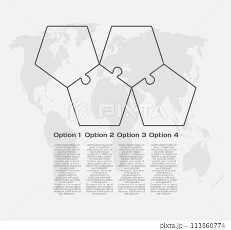 Four piece infographic pentagon puzzle process Four piece infographic pentagon puzzle process 113860774