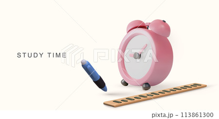 3d realistic Study time concept on white background. Vector illustration. 3d realistic Study time concept on white background. Vector illustration. 113861300