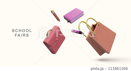 3d realistic school fair on white background. Vector illustration. 3d realistic school fair on white background. Vector illustration. 113861308