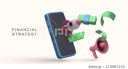 3d realistic Financial strategy concept on white background. Vector illustration. 3d realistic Financial strategy concept on white background. Vector illustration. 113861310