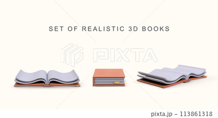 3d realistic set of realistic books on white background. Vector illustration. 113861318