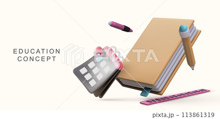 3d realistic education concept on white background. Vector illustration. 113861319
