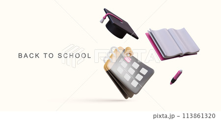 3d realistic back to school concept on white background. Vector illustration. 113861320