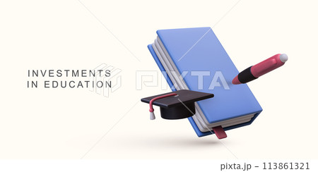 3d realistic investments in education on white background. Vector illustration. 113861321