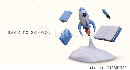 3d realistic back to school concept on white background. Vector illustration. 113861322