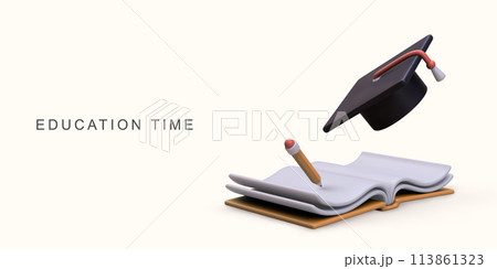 3d realistic education time concept on white background. Vector illustration. 113861323