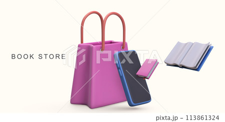 3d realistic online book store on white background. Vector illustration. 113861324