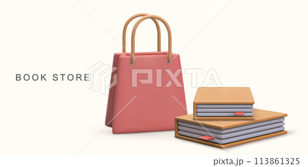 3d realistic  advertisement for bookstore on white background. Vector illustration. 113861325