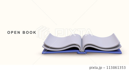 3d realistic blue open book on white background. Vector illustration. 113861353