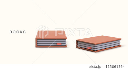 3d realistic two closed books on white background. Vector illustration. 113861364