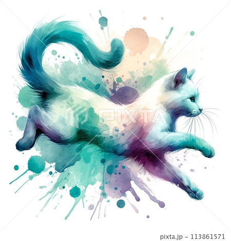 水彩で描いた猫 113861571