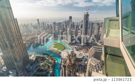 Amazing aerial view of Dubai downtown skyscrapers timelapse, Dubai, United Arab Emirates 113861723