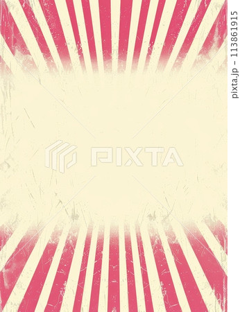 The center of the composition is adorned with a radiating line pattern resembling rays or stripes in the style of a vintage poster. 113861915