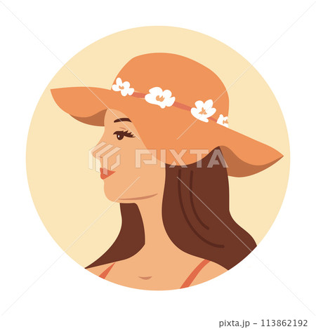 Beautiful young woman in summer straw hat 113862192