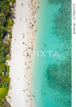 Aerial view of Maya bay beach in koh Phi Phi Leh, Krabi, Thailand 113862373