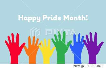 Happy pride month lgbt multiracial hands. 113864839