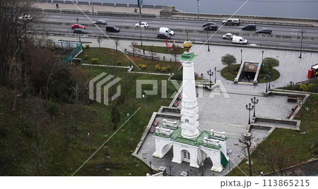 Kiev, Ukraine November 28, 2020: Monument Column of the Magdeburg Right view from the top 113865215