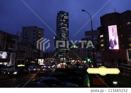 Kiev, Ukraine December 12, 2019: View of the houses and quarters of the night city of Kiev Kiev, Ukraine December 12, 2019: View of the houses and quarters of the night city of Kiev 113865252