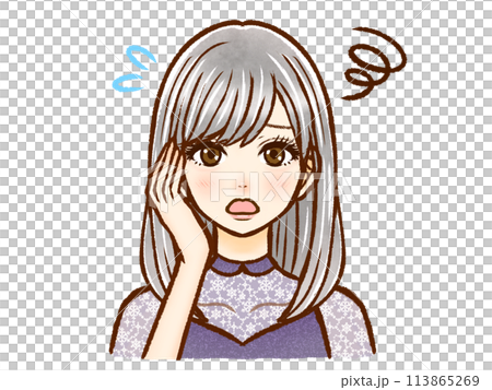 Illustration material of a fashionable adult woman with long silver hair 2 113865269