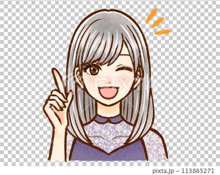 Illustration material of an adult woman with long silver hair wearing fashionable clothes 113865271