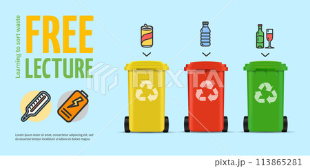 Sort Waste Recycle Concept Horizontal Placard Poster Banner Card. Vector Sort Waste Recycle Concept Horizontal Placard Poster Banner Card. Vector 113865281
