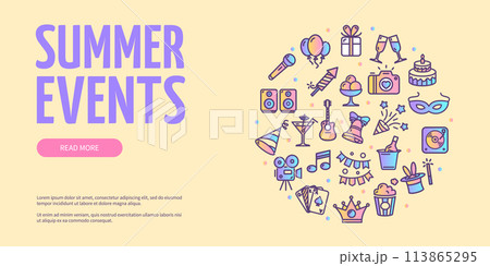 Summer Events Party Concept Horizontal Placard Poster Banner Card. Vector 113865295