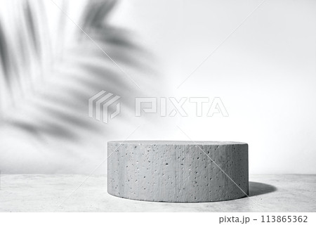 Concrete podium and palm leaf shadow 113865362