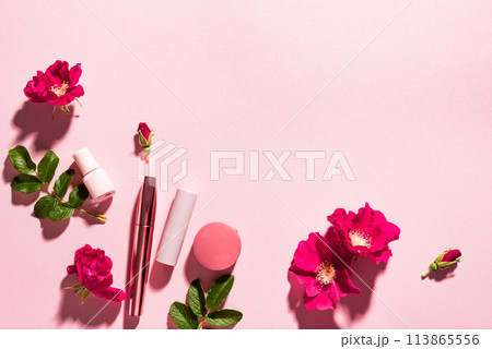 Make up products and flowers Make up products and flowers 113865556